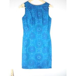 Vintage Cavanagh's Silk Dress Womens S Blue Damask Floral Sheath Cocktail Retro